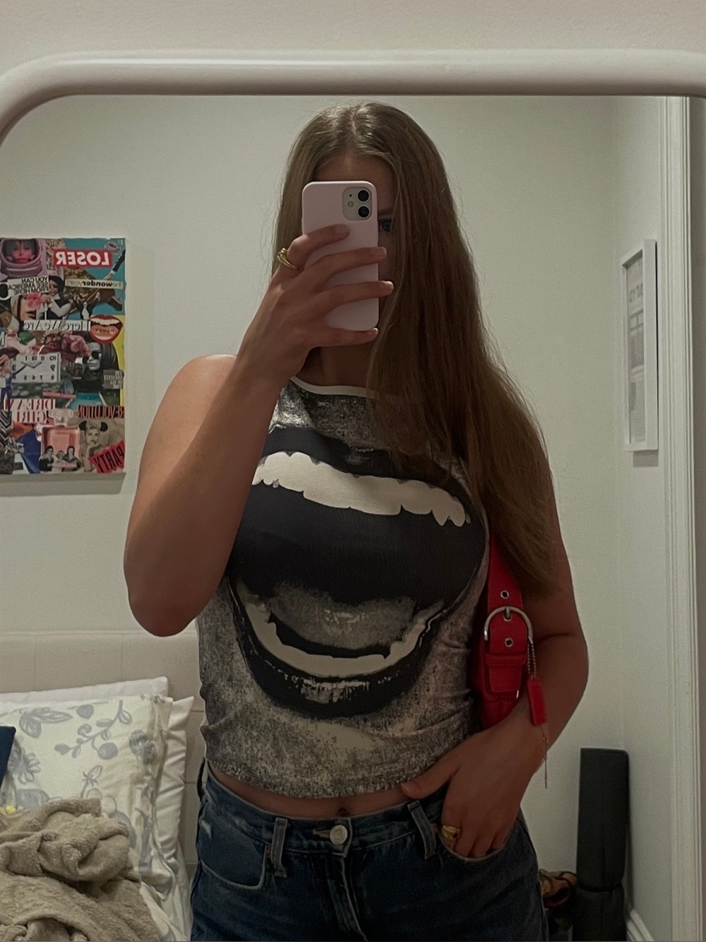 Urban Outfitters Silence + Noise Black and White Graphic Mouth Tank